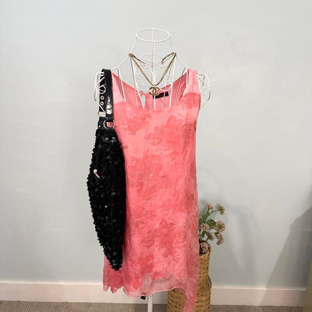 vintage y2k euro floral silk pink fairy asymmetrical tunic blouse/ mini dress